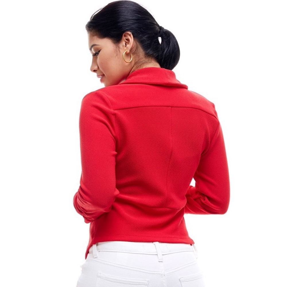 Red Curvy Lightweight Open Front Blazer - Picture 4 of 7